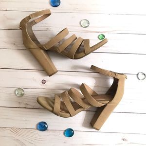 Bamboo Nude Faux Suede Strappy Heels w Zipper 7.5